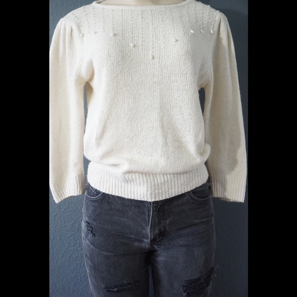 Vintage pearl crop knit sweater r